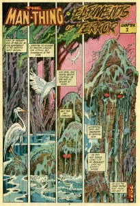 Tom Sutton's opening for "Man-Thing: Elements of Terror, Chapter 1"  (Marvel Comics)